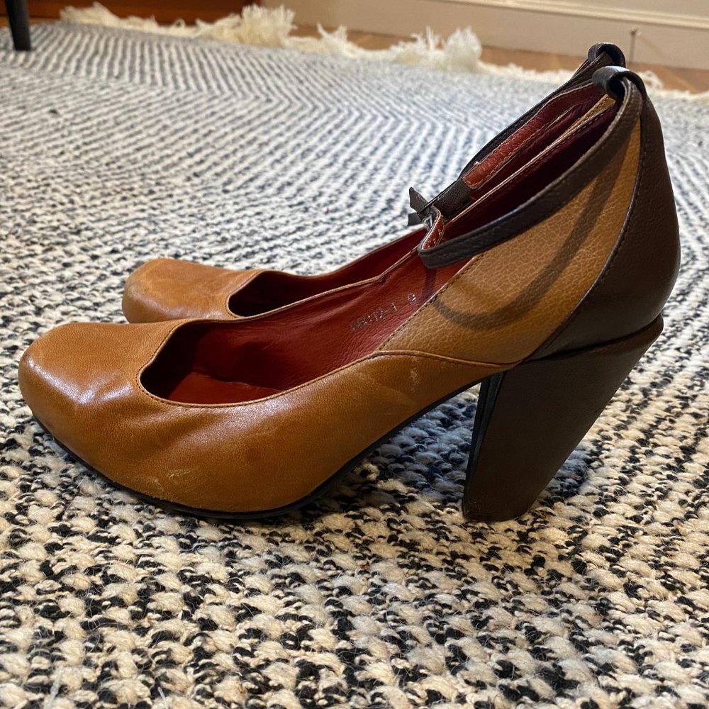 Crown Vintage Leather Ankle Strap Heels